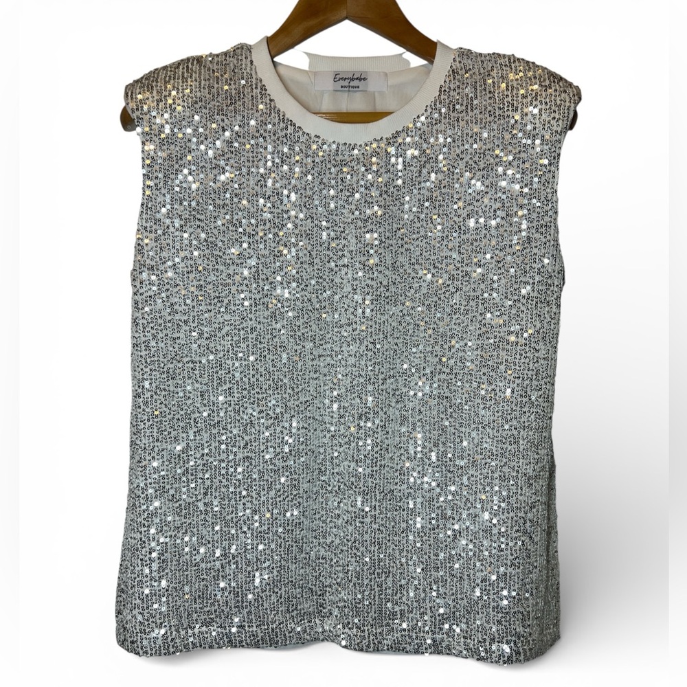 Everybaby Boutique‎ Silver Sequin Tank  Blouse Club Sequin Flashy Nightlife M